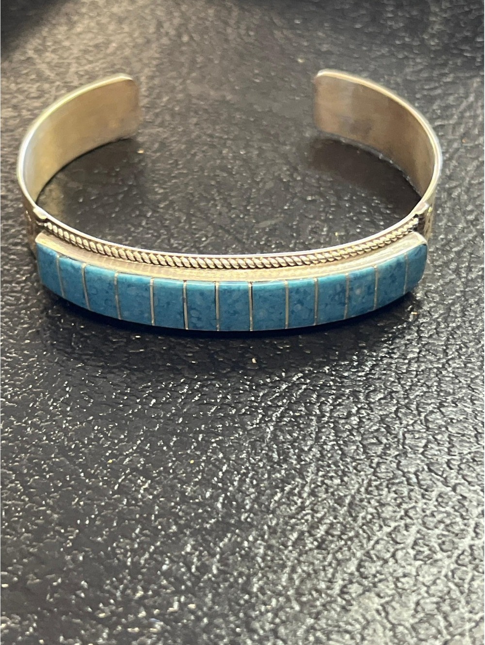Native American Navajo handmade bracelet sterling silver inlay lapis cuff